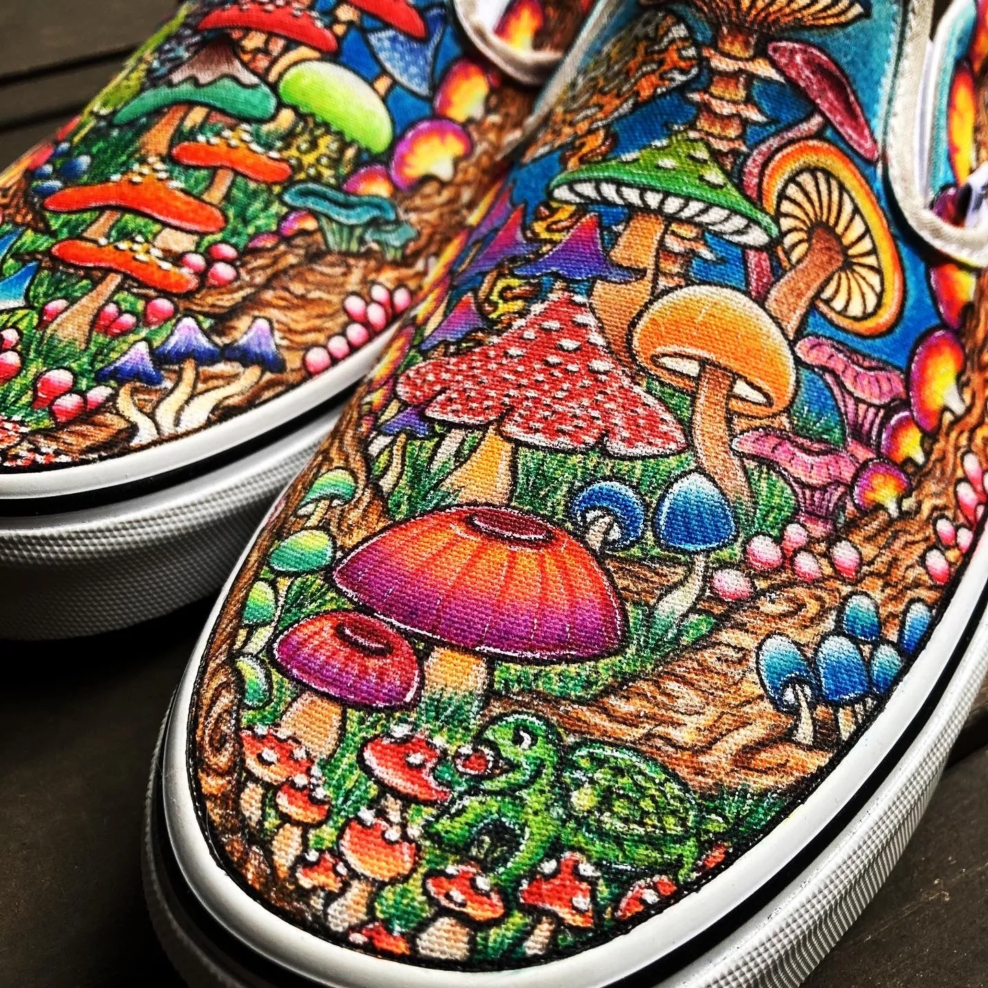 Mushroom themed custom Vans Slip On Sneakers