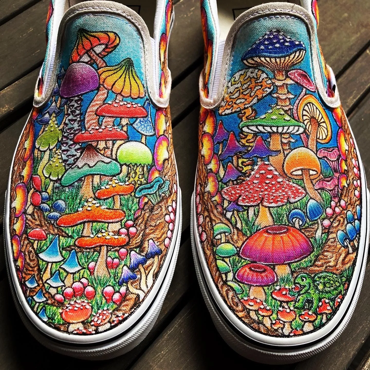 Mushroom themed custom Vans Slip On Sneakers