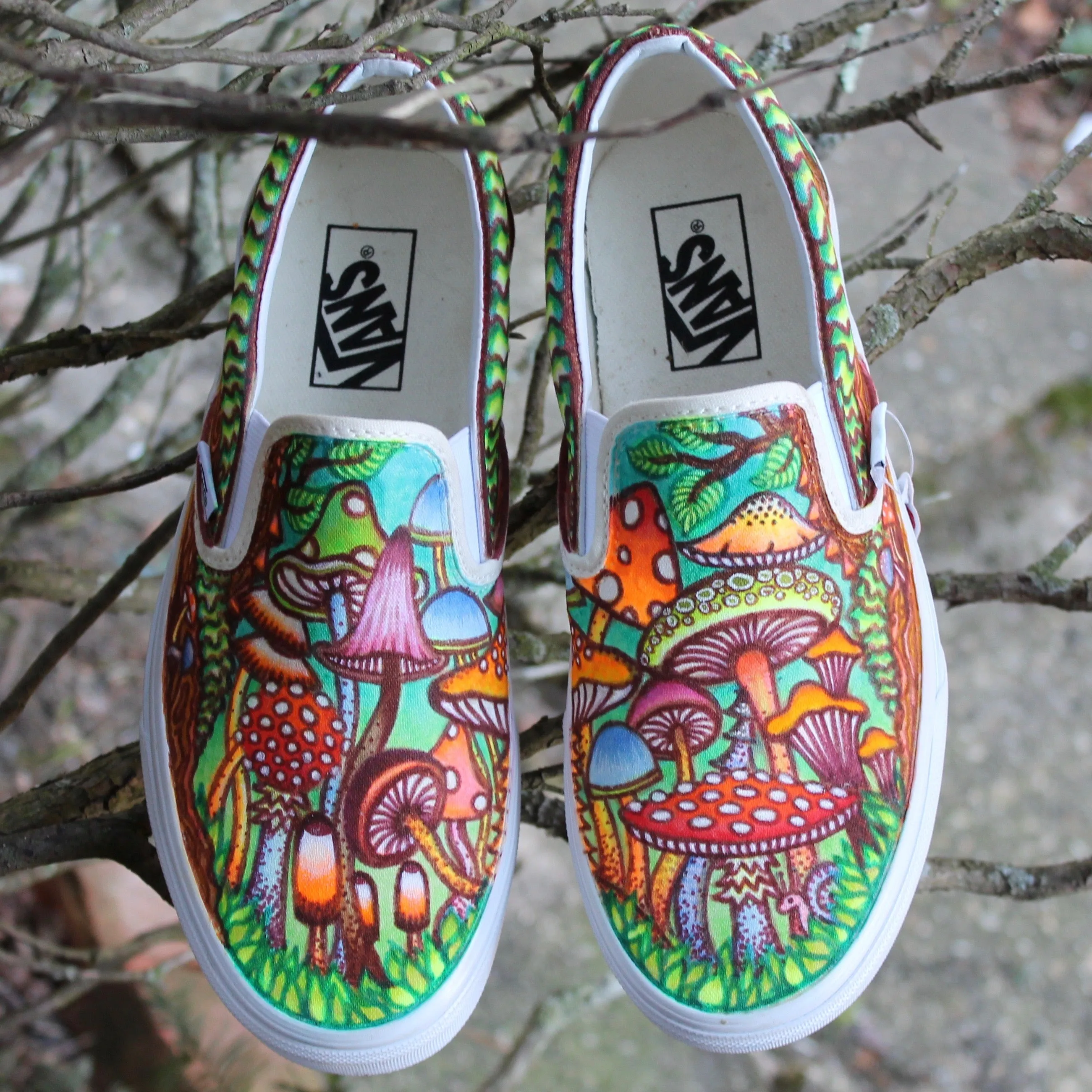 Mushroom themed custom Vans Slip On Sneakers