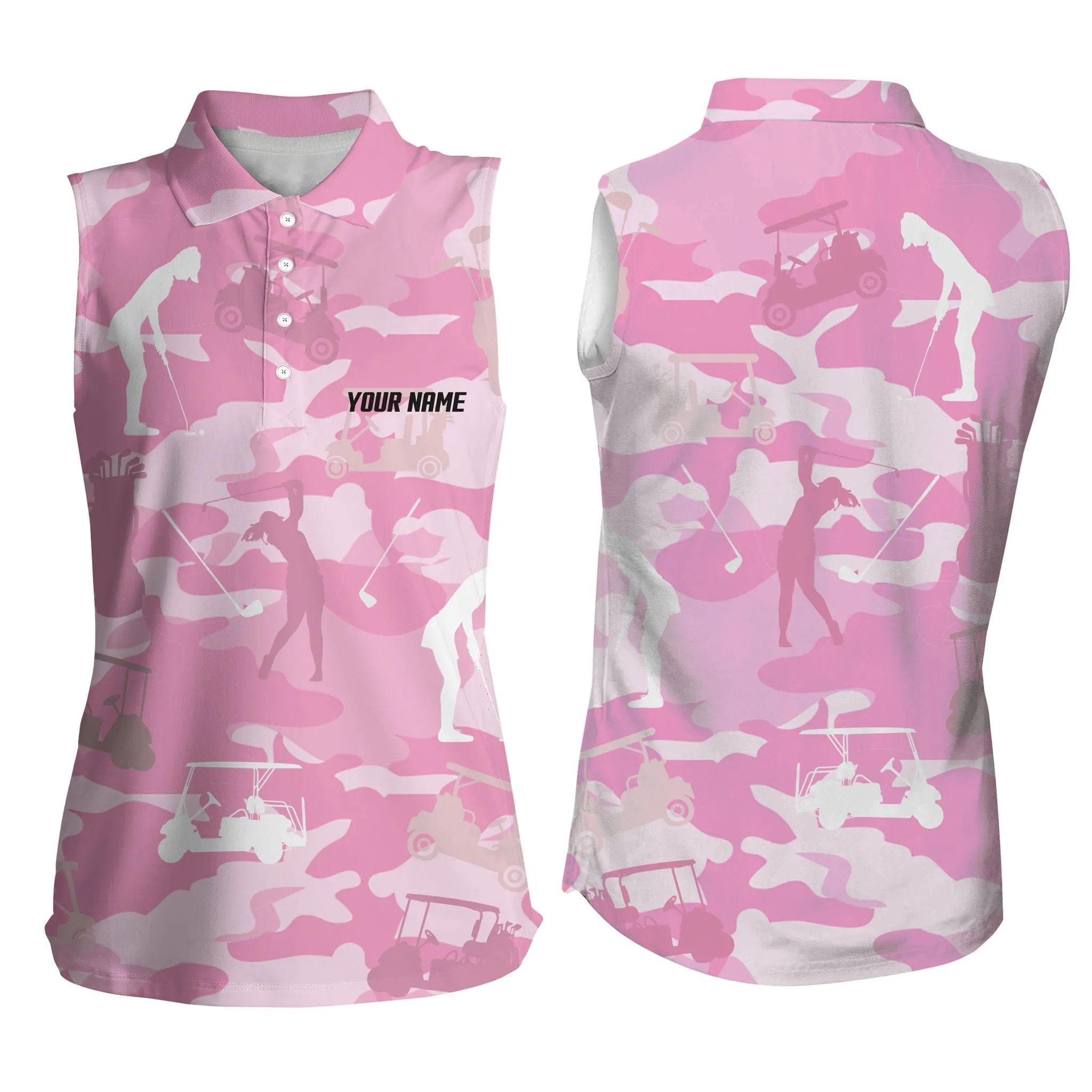 Pink Camo Womens Golf Polos Shirts Custom Name Pink Golf Shirts For Women, Golfing Gifts