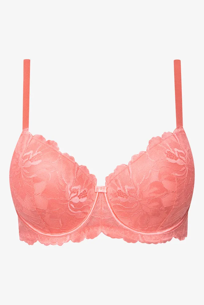 Plus Size 2 Pack Lace Balconette Bras Coral And White