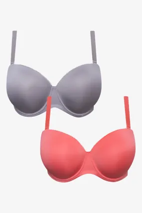 Plus size 2 Pack Multiway Bras Grey And Coral