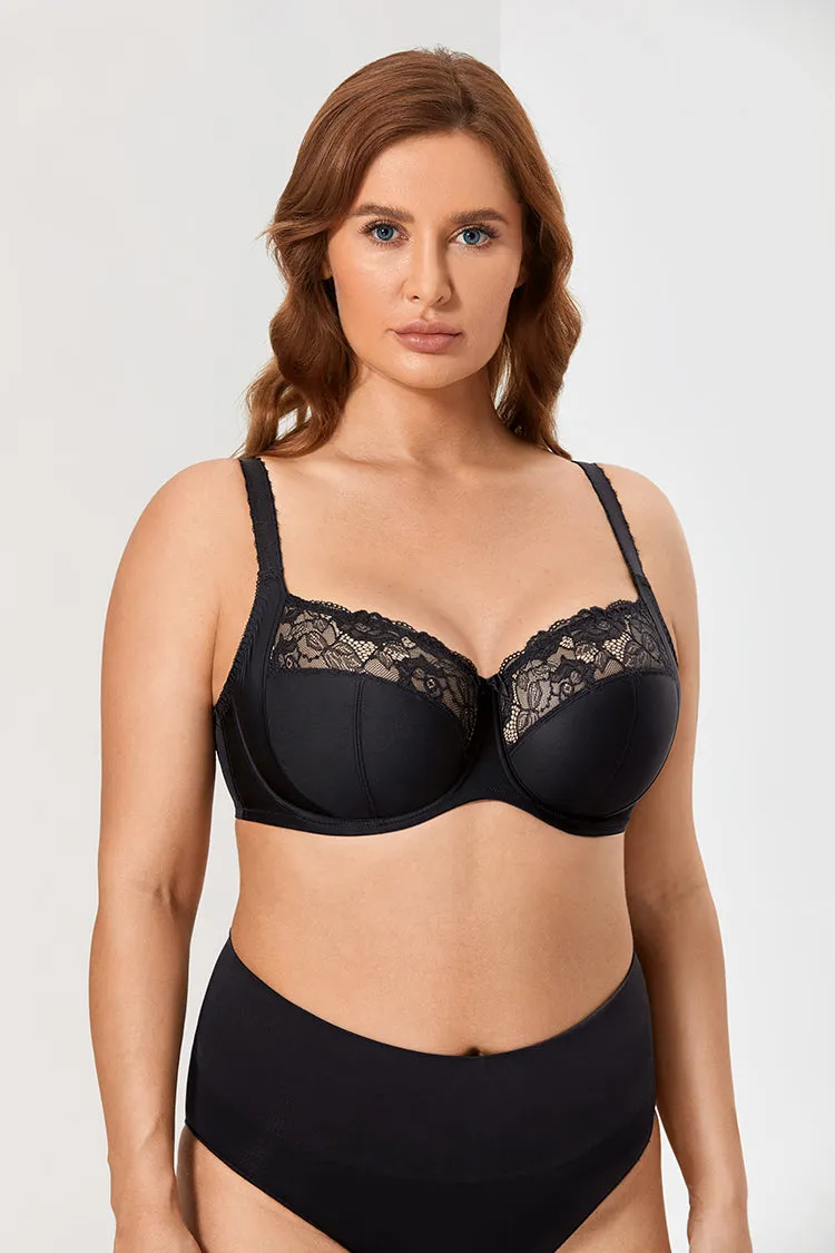 Plus size underwired non-padded lace bras (Size 34/75 - 44/100, D - H)