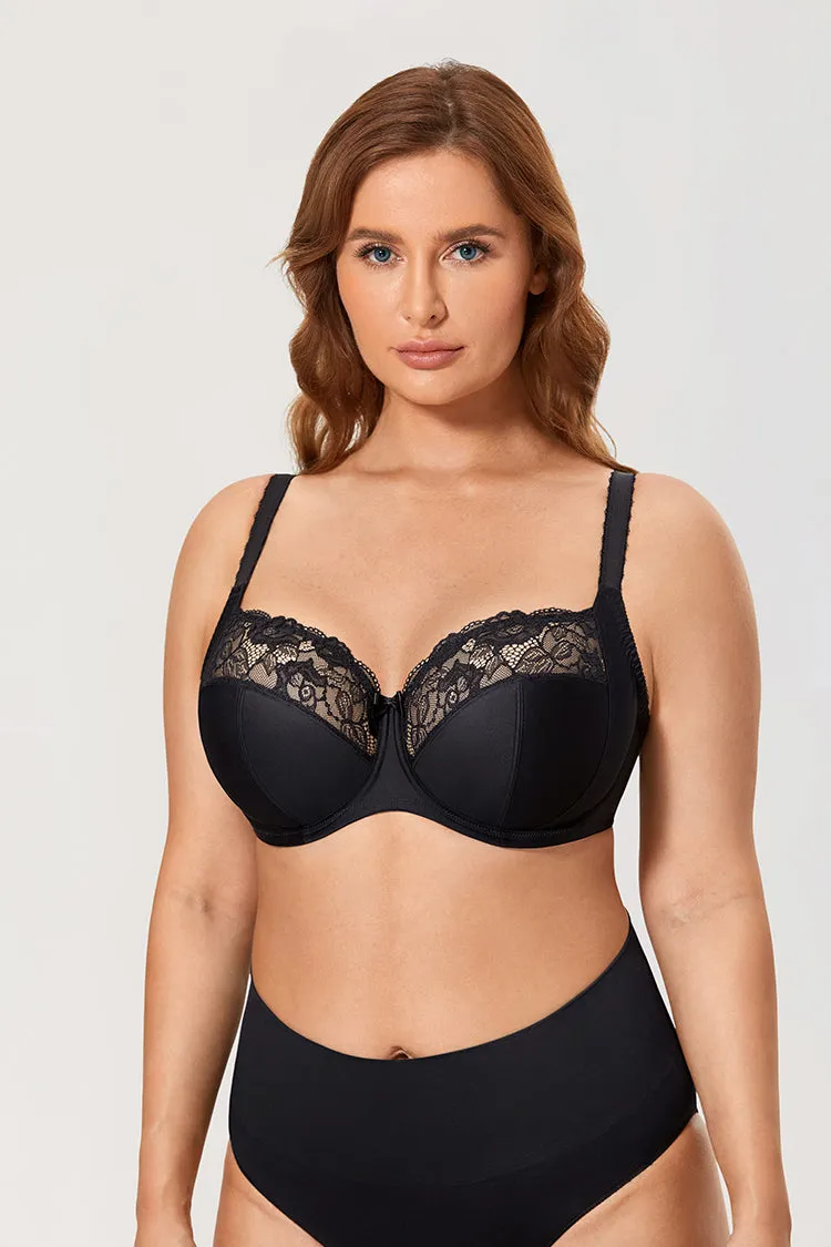 Plus size underwired non-padded lace bras (Size 34/75 - 44/100, D - H)