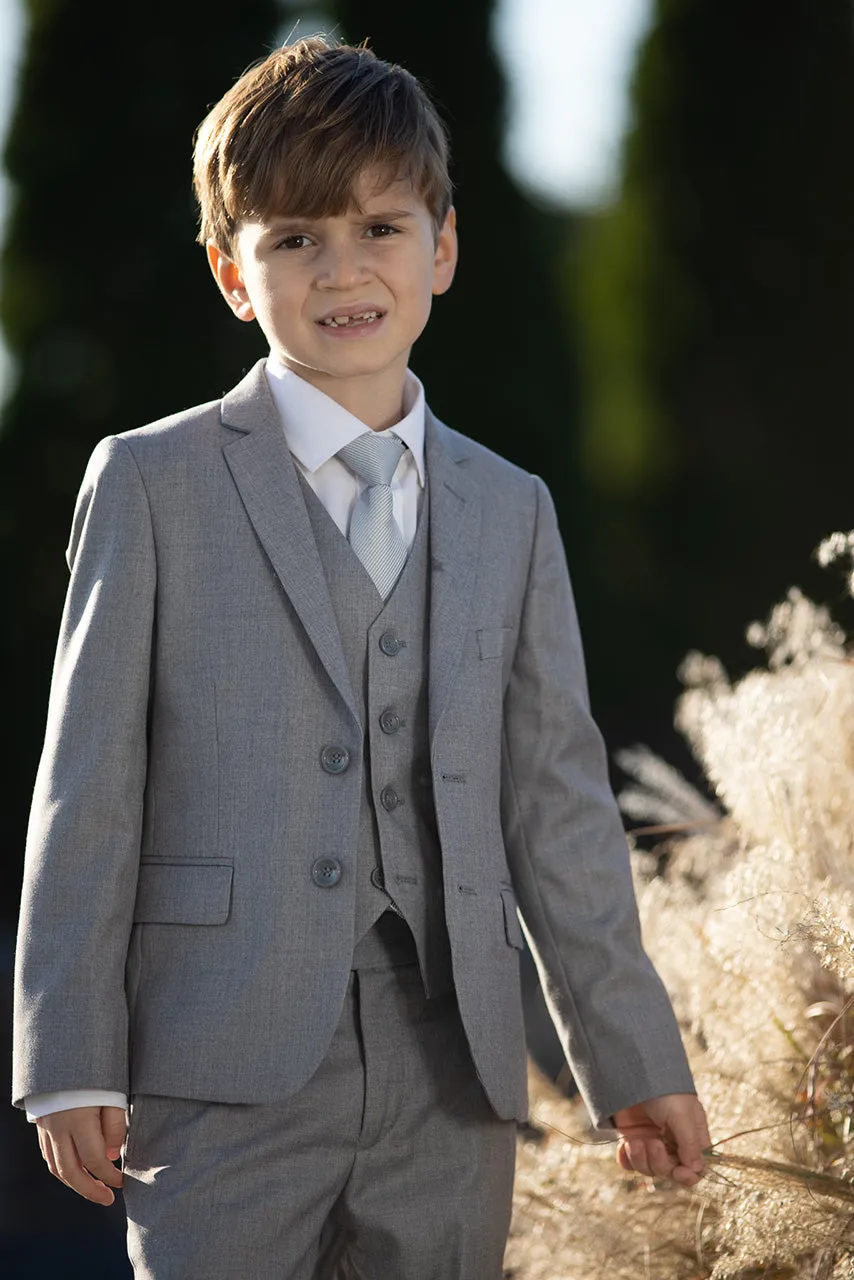 "Liam" Kids Vintage Grey Suit (5-Piece Set)