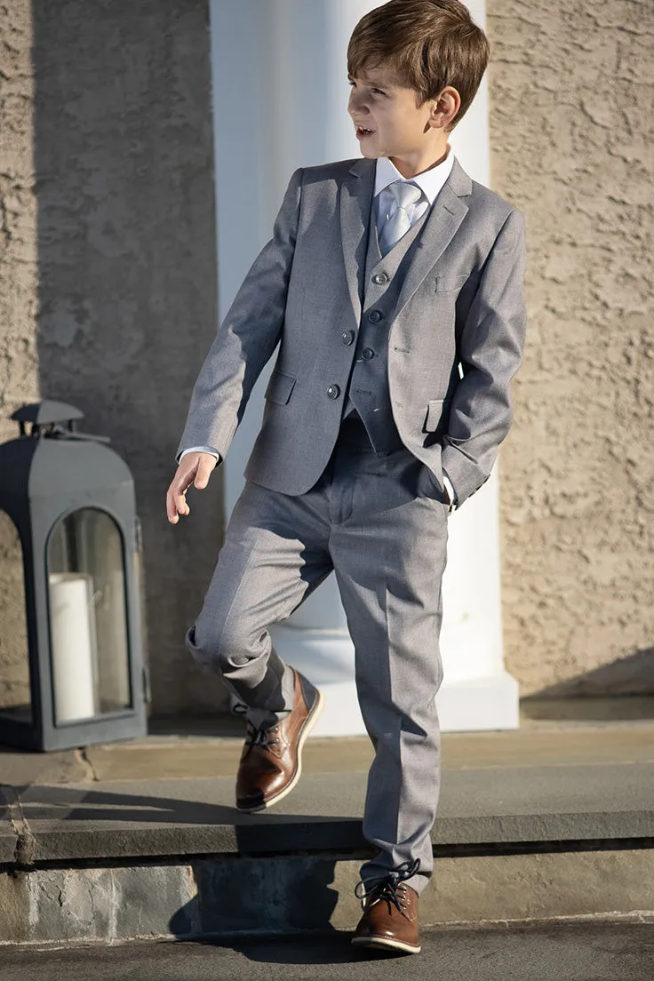 "Liam" Kids Vintage Grey Suit (5-Piece Set)