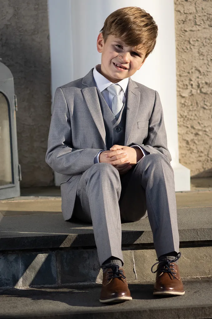 "Liam" Kids Vintage Grey Suit (5-Piece Set)