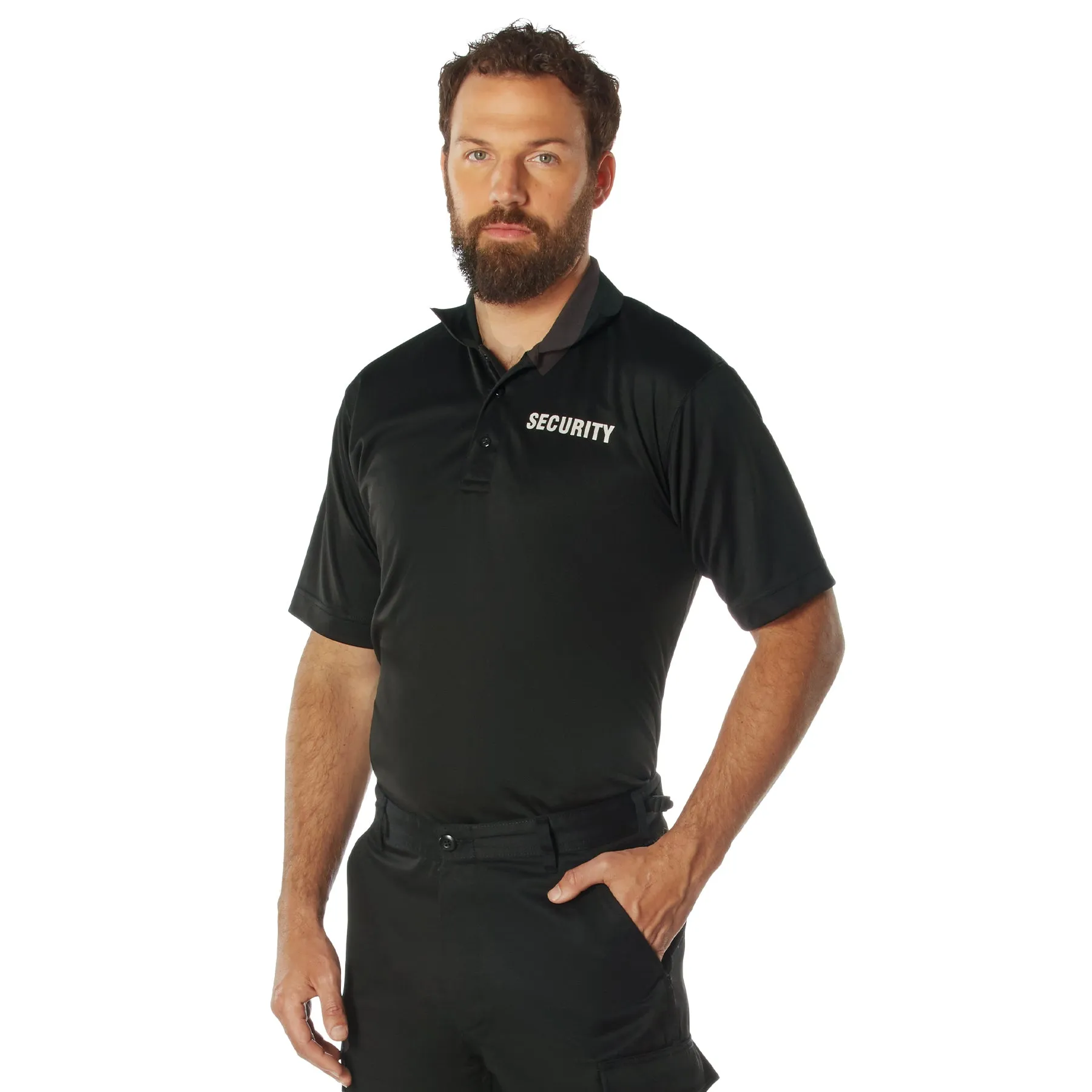 Rothco Moisture Wicking Security Polo Shirt / Black W/ White Lettering