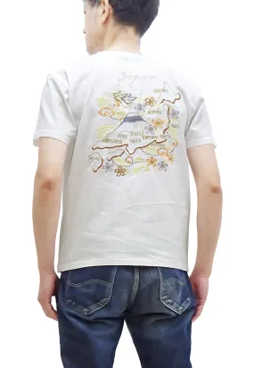 Tailor Toyo T-shirt Men's Sukajan Style Japan Map Embroidered Short Sleeve Tee TT79215 101 White