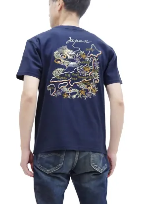 Tailor Toyo T-shirt Men's Sukajan Style Japan Map Embroidered Short Sleeve Tee TT79215 128 Navy-Blue