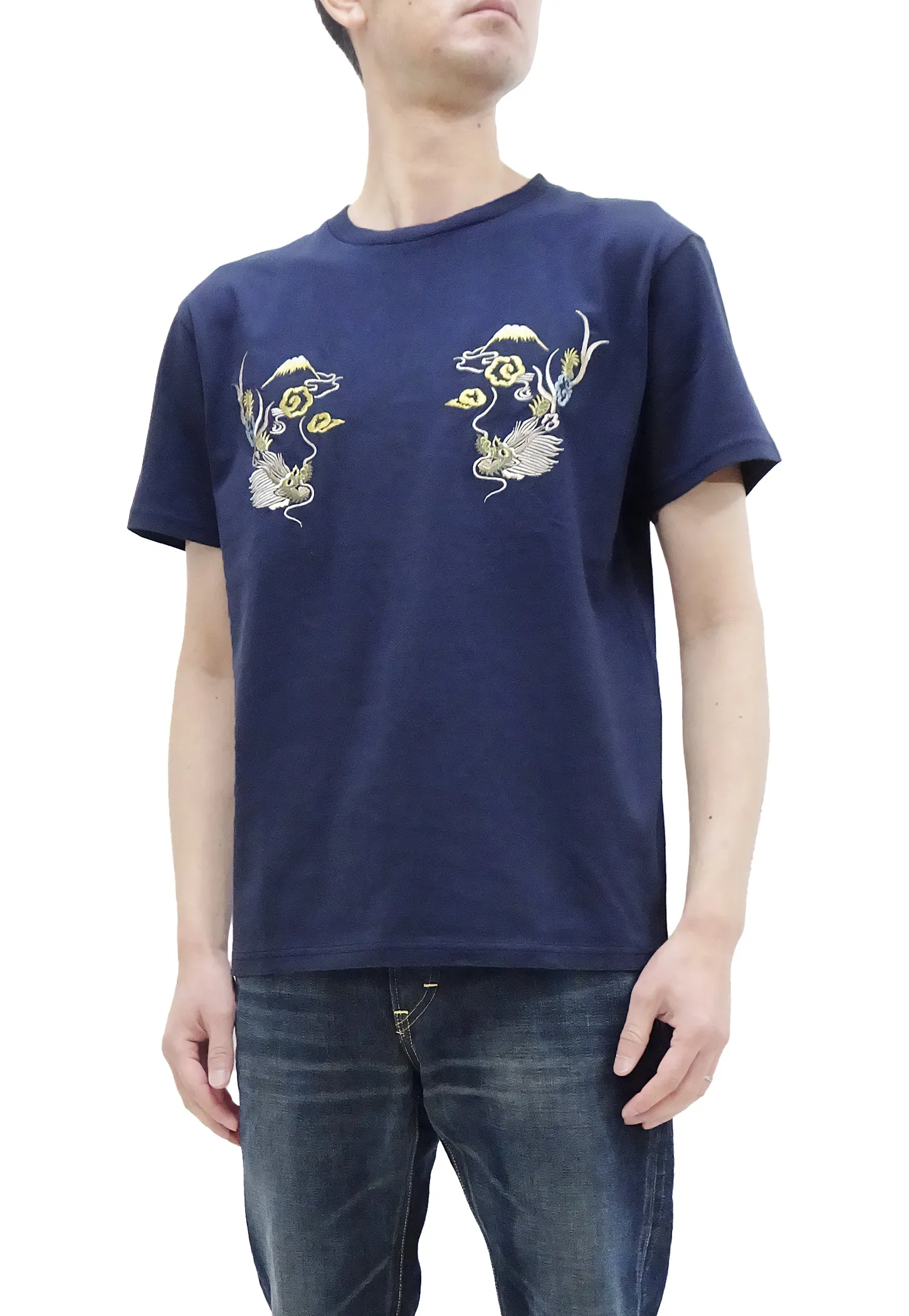 Tailor Toyo T-shirt Men's Sukajan Style Japan Map Embroidered Short Sleeve Tee TT79215 128 Navy-Blue